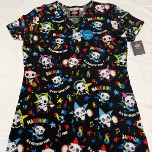 Dickies “Panda Music” Scrub Top XS NWT